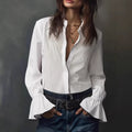 Womens Long-sleeve Zip-up Crew-neck Blouse