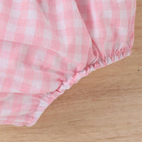 Lace Sleeve Sunken Stripe Romper Plaid Bag Fart Pants Hair Band Girls Suit