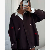 Sausage Dog Embroidered Sweater Cardigan For Women