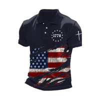 Short-sleeve T-shirt With National Flag Print And A Turn-down Collar POLO Shirt
