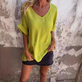 Women's Solid Color Versatile V-neck Loose Fitting Shirt