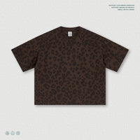 Plus-size Casual Loose-fit Leopard-print Crewneck Short-sleeve T-shirt