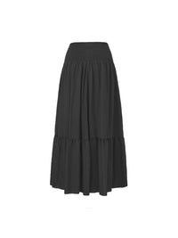 High-waisted Pleated Elastic Waist Skirt Solid Color With Pockets A-line Silhouette