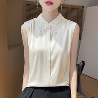 Thin Lace-trimmed Sleeveless Cardigan Vest
