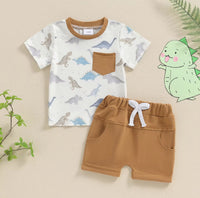 Dinosaur Printed Short Sleeve Shorts Suit