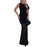 Unique Elegant Off-shoulder Mesh Dress With Flowing Ribbons