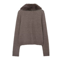 Faux Fur Effect Lapel Knitted Coat Women