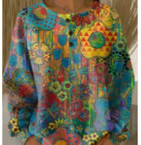 Womens Printed Three-Button Stand-Up Collar Sweatshirt Top