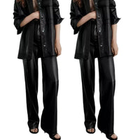 Women's Casual Loose-fit Leather Pants High Waist