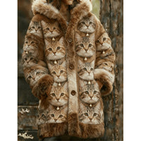 Womens Hooded Coat Printed Plush Hoodie Long Top