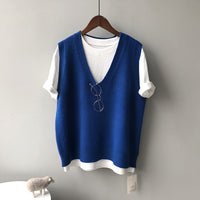 Preppy Style V-neck Loose And Idle Sleeveless Waistcoat BX045