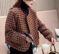 Grid Petite Fashion Casual Versatile Short Jacket
