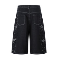 Men's Five-Pointed Star Rhinestone Straight-Leg Denim Shorts