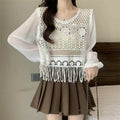 Women's Tassel Age-reducing Chiffon Patchwork Lace V-neck Shirt