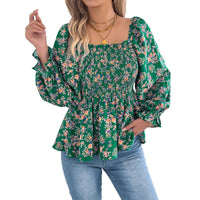 Casual Square-neck Top With Flared Sleeves And A Printed Design