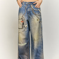 Men's Digital Printing Jeans Loose Street