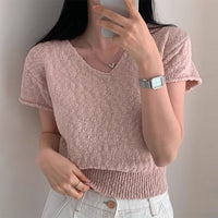 Female Solid Color Thin Sweater Short Pullover Top