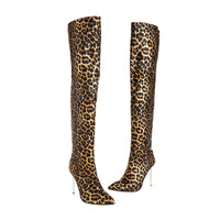 Foreign Trade Women's Bright Leather Pointed Toe Stiletto Heel Over-the-knee Gold Plus Size Boots