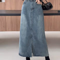 Hong Kong Style Retro Thin Denim Skirt, Mid Length For Women