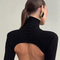 Elegant Black Sexy Backless Knitted Bodycon Dress For Women