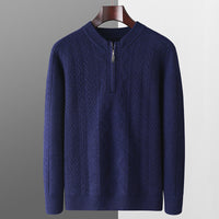 Autumn And Winter Pure Wool Men's Diamond Lattice Loose Half Zipper Sweater