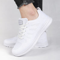 Black White Sneakers Women Lace Up Running Walking Shoes