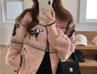 Christmas Puppy Jacquard Round Neck Sweater Cardigan Coat Loose All-matching Sweater