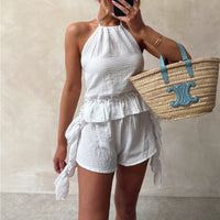 SpringSummer Sexy Slim It Backless Fringe Shorts Set