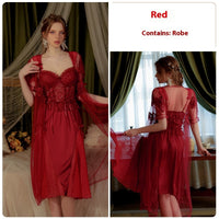 French Deep V Plus Chest Pad Lace Backless Strap Nightdress