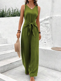 Womens V-neck Sleeveless Wide-leg Jumpsuit
