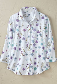 Womens Long-sleeve Shirt With A Simple Floral Print Top