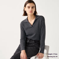 Women's Machine Washable Rib Half-open Collar Sweater
