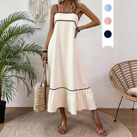 Sweet Solid-Color Strap Dress For Women
