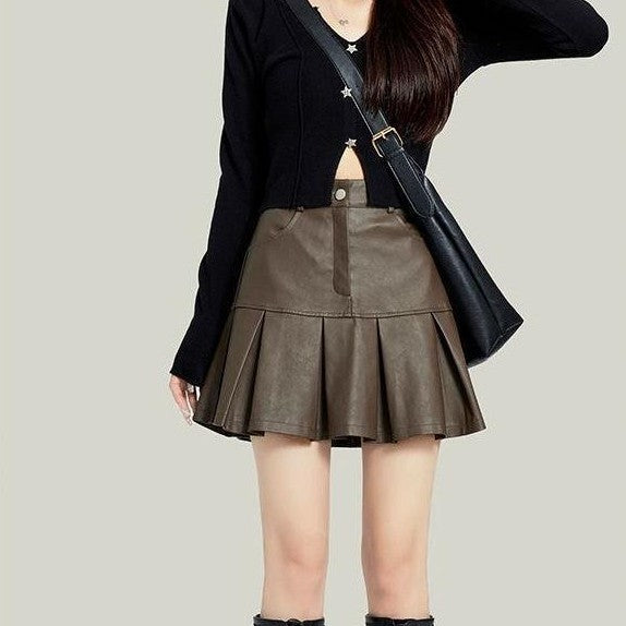 Vintage Skirt Female Leather Skirt Autumn