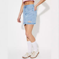 Womens Stylish Distressed Denim Skirt With A Personalized Design