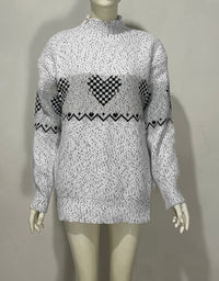 Embroidered Jacquard Pullover Loose Bottoming Shirt Mock Neck Sweater Coat