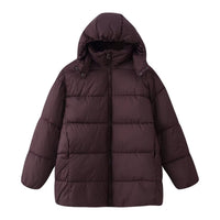 Simple Versatile Loose-fitting Padded Coat With A Hood
