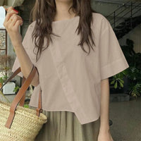 Women's Casual Crew-Neck Top With Asymmetrical Hem