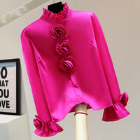 Flower Long Sleeve Casual Shirt Spring New Loose Slimming