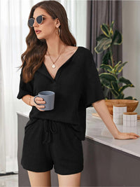New Womens Short-Sleeve Waffle-Weave Casual Set