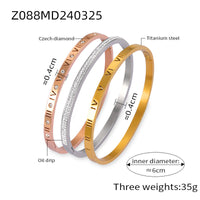 Retro Minority Unique Simple Jewelry Carved Roman Digital Design Diamond-embedded Titanium Steel Gold-plated Bracelet