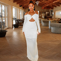 Neck-hanging Pleated Sheath Skirt Bandeau Semi-sheer Long-sleeve Trendy One-step Dress