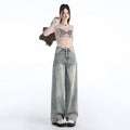 Jeans Washed Loose Drooping Draggle-tail Straight Trousers