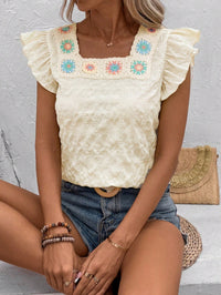 Square-neck Crochet Patchwork Womens Top