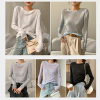 Soft Glutinous Sweater Hollow Sweater Round Neck Loose Top