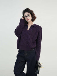 Collar Embroidery Loose-fitting Long Sleeve Sweater Women