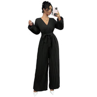 Elegant Casual Cropped Cross-V-Neck Pleated Culotte Jumpsuit