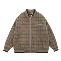 American Retro Plaid Baseball Stand Collar Coat Cotton-padded Jacket