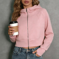 Retro Double Zip Hooded Fleece Lined Sweatshirt Short Cardigan Jacket