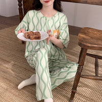 Summer Pajamas Women's Short-sleeved Trousers Cotton Two-piece Set